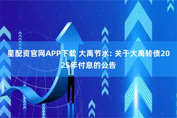 星配资官网APP下载 大禹节水: 关于大禹转债2025年付息的公告