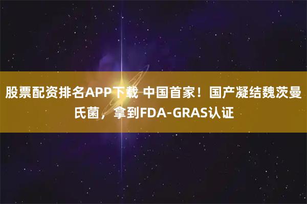 股票配资排名APP下载 中国首家！国产凝结魏茨曼氏菌，拿到FDA-GRAS认证